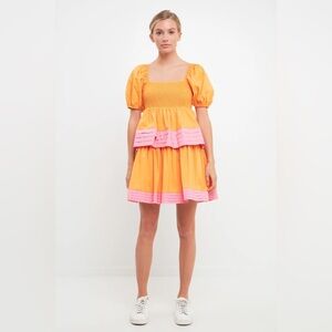 English Factory english factory Colorblock Smocked Tiered Mini Dress size small